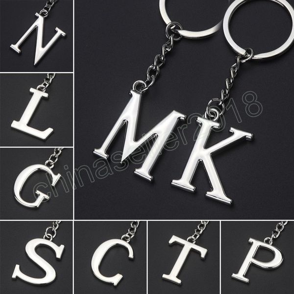 

fashion simple a-z initials keychains metal 26 english letters couples keyring wallet handbags accessories, Silver
