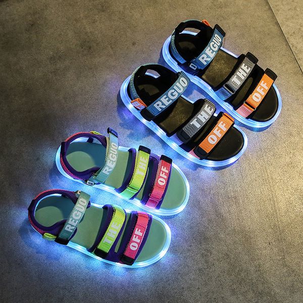 

sneakers children's luminous sandals usb charging colorful lightup shoes baby girls walking boys 230422, Black;red