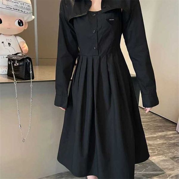 

22% off family spring/summer new two piece set shirt dress with hollow out pleats elegant and slim fit, Black;gray
