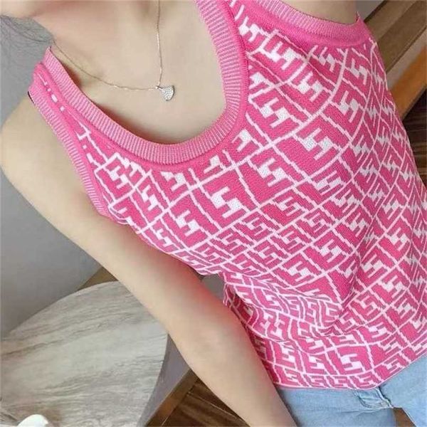 

22% off net red letter jacquard tank slim fit round neck sleeveless knitted shirt women's summer korean edition strap clothes, White;black