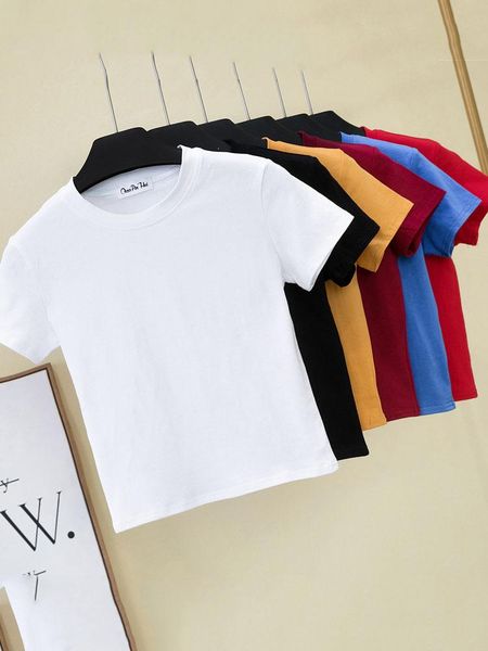

t-shirt green crop tshirt female solid cotton oneck short sleeve tshirts for women high waist slim short sport femme tshirt, White