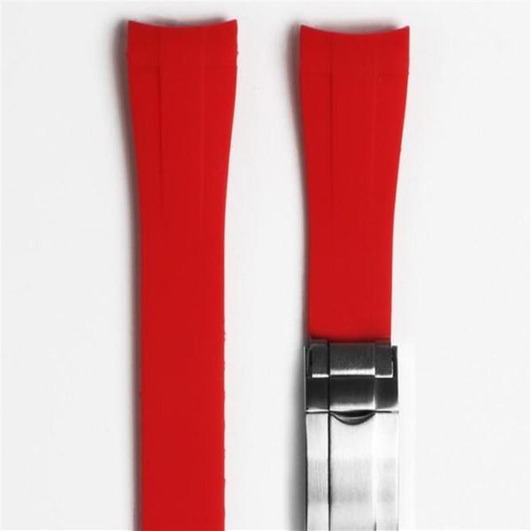 

waterproof rubber watchband stainless steel fold buckle watch band strap for oysterflex sub bracelet watch man 20mm black blue220l, Black;brown