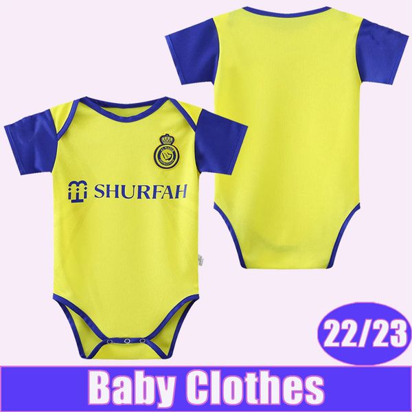 

22 23 al nassr fc baby clothes soccer jerseys ronaldo home yellow version shirt short sleeves uniforms, Black