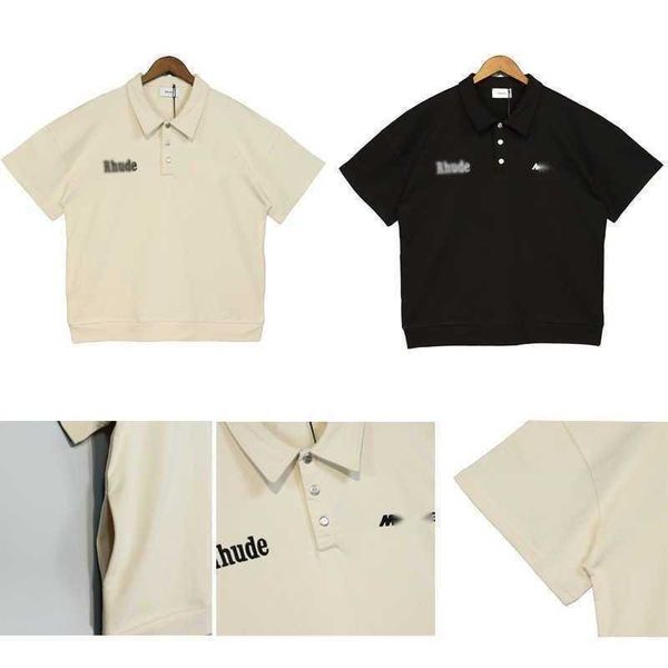 

rhude branded polo t-shirt summer american fashion brand high street loose letter embroidery short sleeve men's, White;black