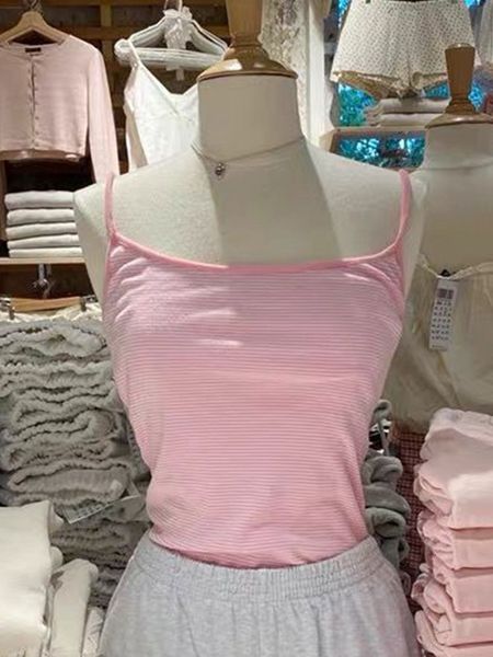 

women's tanks camis sweet pink striped slim tank summer cute sleeveless soft cotton cami vintage chic y2k crop 230422, White