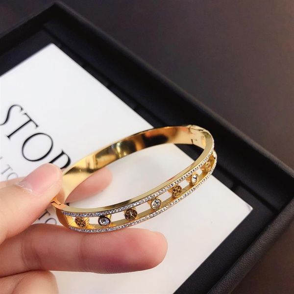 

new fashionable bracelets bangle designer letter crystal 18k gold plated stainless steel bracelet fashion jewelry men's and w204f, Black