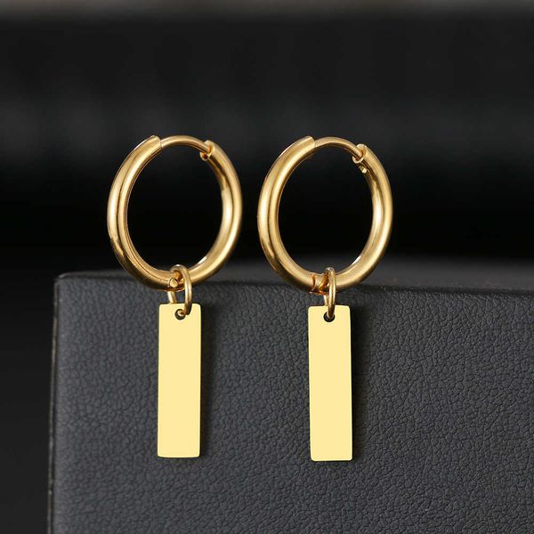 

charm stainless steel earrings minimalist geometric rectangle pendants charm earrings for women jewelry punk gothic hip hop party gift w0422, Golden