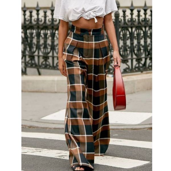 

women's pants capris female fashion street pleated straight trousers vintage harajuku plaid print sweatpants trendy casual loose women, Black;white