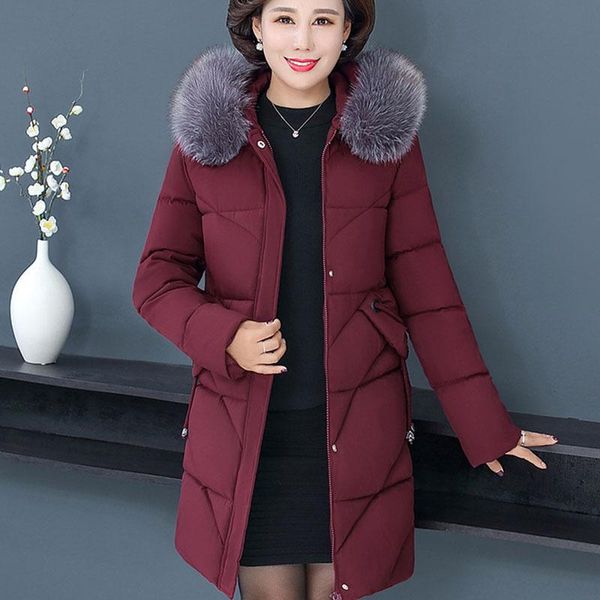 

leather parkas women middleaged elderly large size women cotton jacket 2021 new winter warm hooded casual womens cotton jackets nbh172, Black