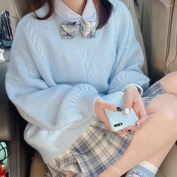 

Women's Sweaters Japanese JK Sweater Women Oversized Preppy Style Korean Fashion Batwing Long Sleeve Jumper Casual Loose Pullover Y2K, White