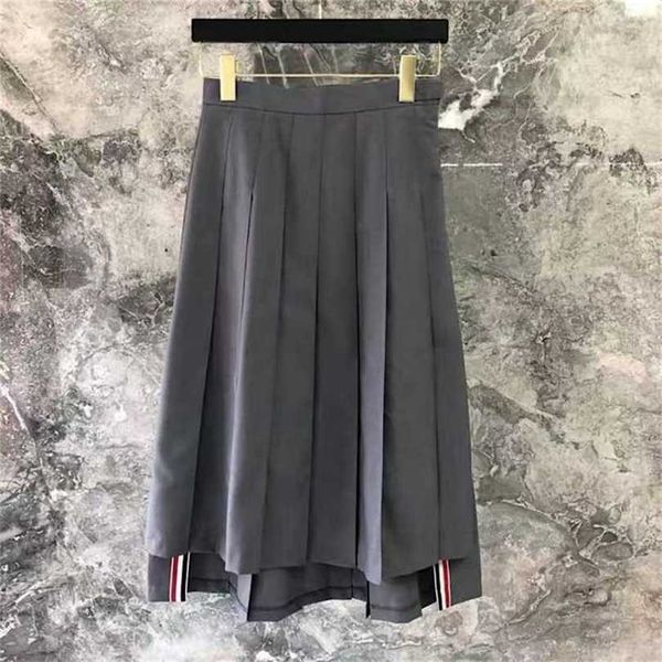 

22% off tb mid length a-line grey pleated suit dress waist slim long front short back irregular half skirt, Black