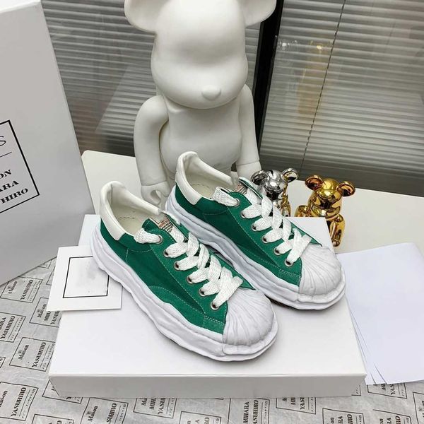 

dissolved shoes mmy mihara yasuhiro shell shoes thick sole green canvas lace up men's and women's casual couples fashion shoes boa, Black