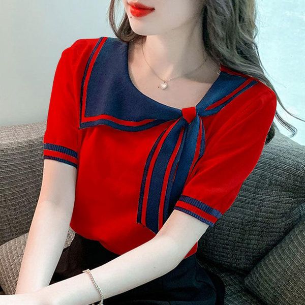 

dress fashion skew collar lace up bow spliced oversized irregular shirt summer commute pullovers loose casual female clothing blouse, White