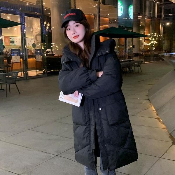 

leather 2022 new winter down cotton jackets women's clothes long parkas slim hooded warm winter coats female black overcoats jp301