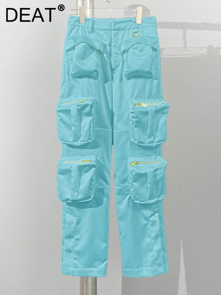 

women's jeans deat trend streetwear pocket patchwork cargo straight trouser's solid color loose pants 2023 summer 11xx2606 230422, Blue