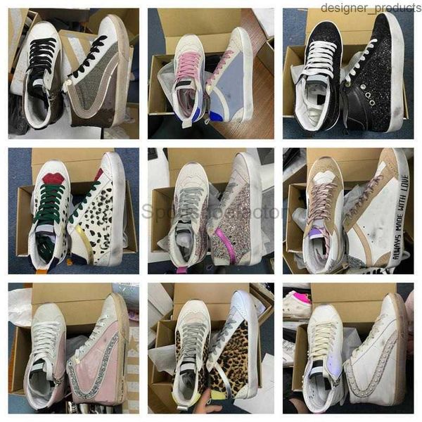 

2023 designer shoes sandal fashion mid star casual shoe lace-up sneakers italy metallic distressed sneakers high top, Black