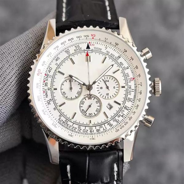 

brietling mens watch quartz movement watches for men wristwatch 43mm fashion classic business designer wristwatches stainless stee208l, Slivery;brown