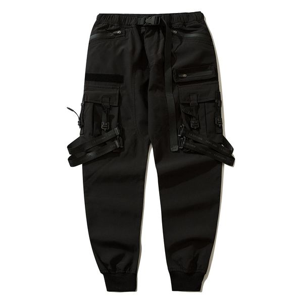 

pants hip hop harem joggers men cargo pants zipper pocket streetwear harajuku ribbon letter black pants trousers punk sportswear