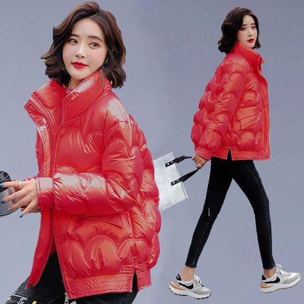 

leather 2022 new winter stand collar cottonpadded coat women qing003, Black