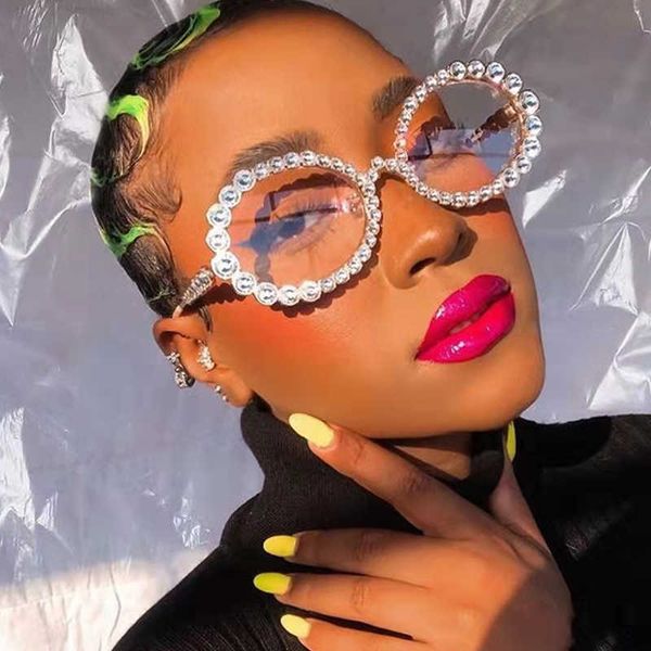 

sunglasses alloy oval frame crystal sunglasses women black all rhinestone glasses frame female chic punk clear glasses ins how shades j23042, White;black