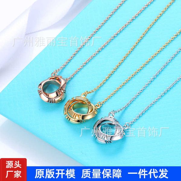 

brand original new double ring roman numeric necklace women's tiffay fashion pendant collar valentine's day gift, Black