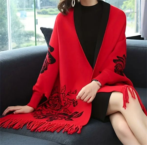 

luxury cashmere jacquard scarf for women, paired with tassels and double-sided shawls to enhance your style, Blue;gray