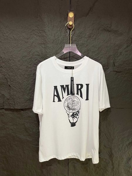 

designer clothing tees tshirt amiiri summer new men's women's short sleeve round neck casual versatile solid color letter printing, White;black