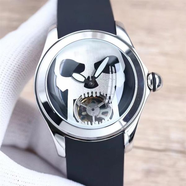 

designer watches bubble series 46mm men's rose gold watch case with floating tourbillon skeleton watchmaking technology a241e, Slivery;brown