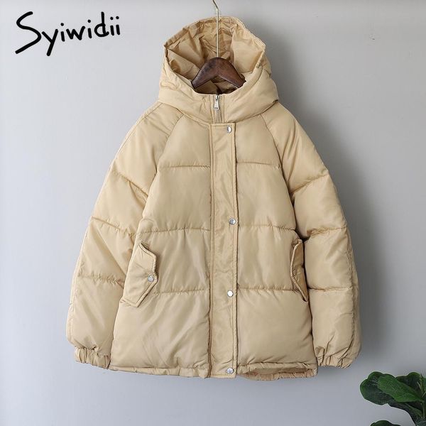 

leather syiwidii winter women jacket 2021 new autumn oversized bubble coats puffer thicken warm korean fashion parkas elegant outerwear, Black