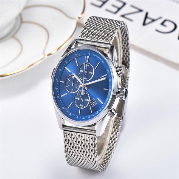 

all dials working automatic date men watches luxury fashion mens full steel band quartz movement clock gold silver leisure wrist w240r, Slivery;brown