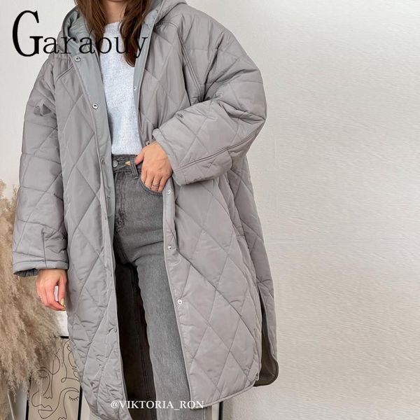 

leather garaouy 2022 new women autumn winter fashion plaid hooded parka casual pockets cotton jackets coat loose outerwear female, Black