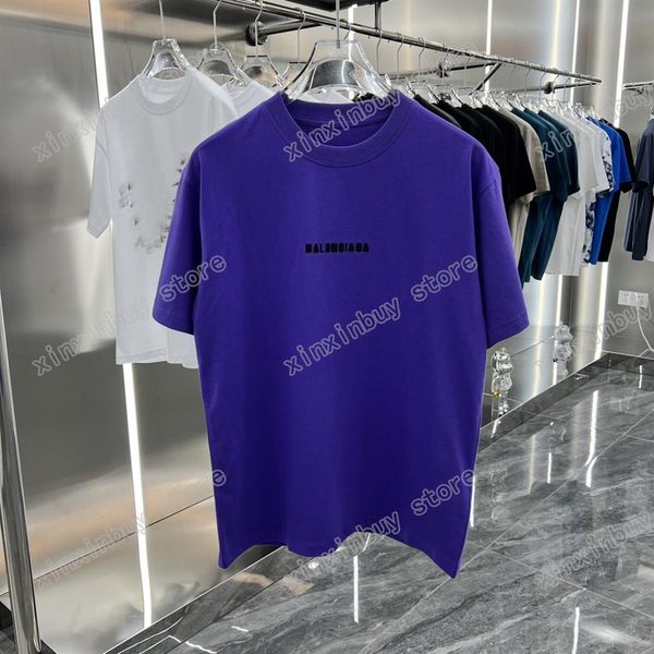 

xinxinbuy men designer tee t shirt paris letters embroidery print short sleeve cotton women blue purple black xs-l342p, Black;brown