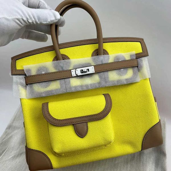 

genuine cargo tote h ermes birkin cargobirkin handheld women's bag canvas panel swift cowhide large capacity gold and silver buckle ver