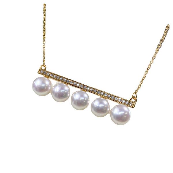 

designertiffy same style balance wood multi pearl natural fresh water necklace 18k gold injection simple pendant female clavicle chain light, Silver