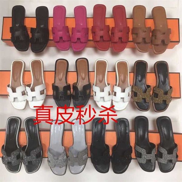 

designer slippers h oran slides new style womens sandals flat bottomed fashion net red h wear tourist beach, Black