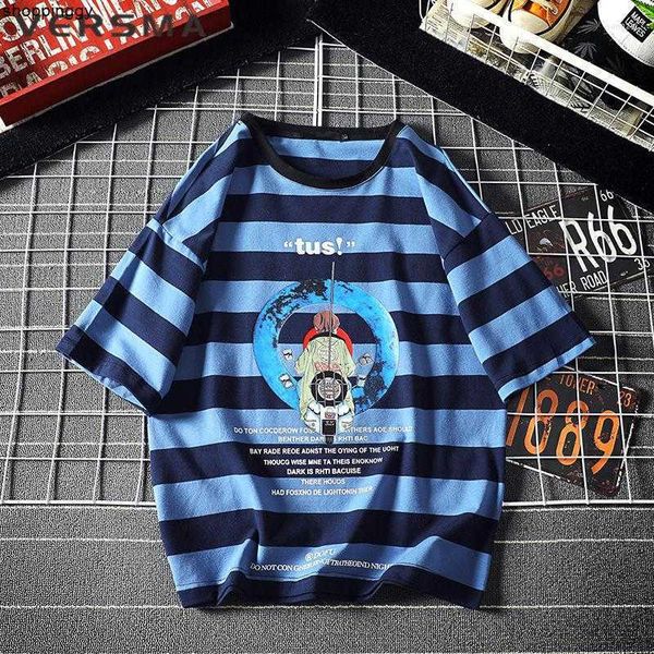 

t-shirts t shirts versma japanese harajuku black white striped hip hop streetwear trendy cartoon print tshirt drop, White;black