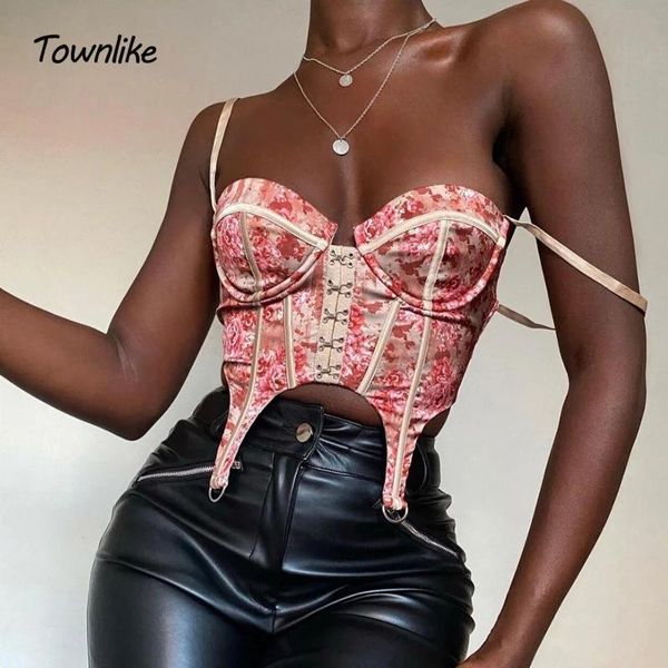 

t-shirt townlike purple print backless corset crop women 2020 vest spaghetti strap button tank female sleeveless mujer, White