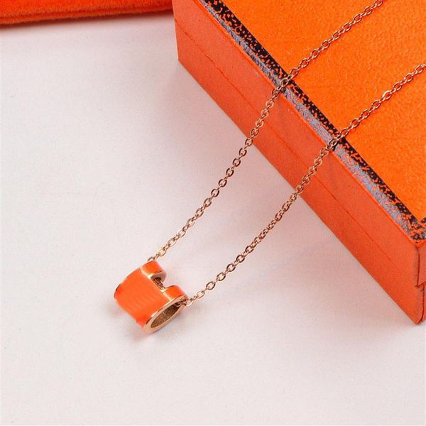 

cnc high version silver pendant necklaces h letter necklace female h-shaped pendant pop oval 18k rose gold enamel clavicle chain l229u