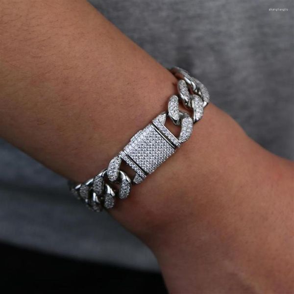 

link bracelets only 1 piece promotion 16mm micro pave cz cuban men bracelet 21cm hip hop jewlery1939, Black
