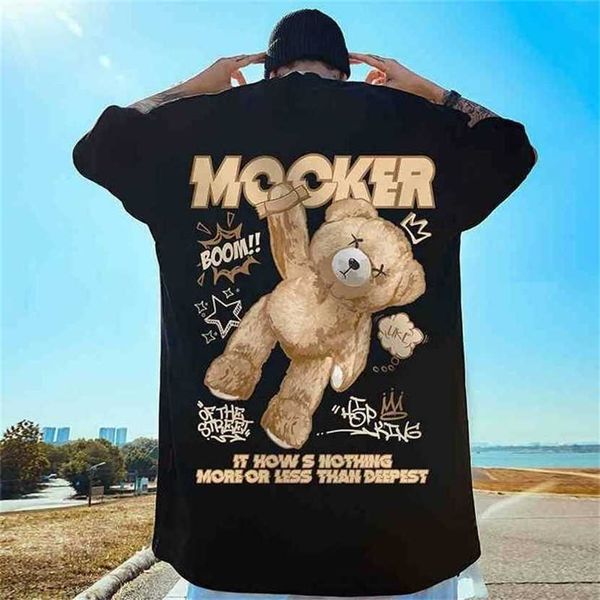 

24% off trendy little bear short men's oversize loose size street hip hop fat man t-shirt couple set half sleeve, White;black