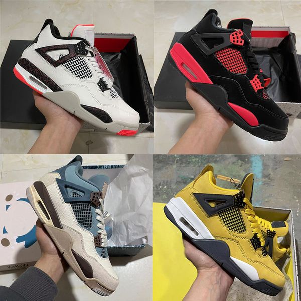 

jumpman 4 4s basketball shoes university blue tech white sail white cement pure money red thunder pony hair guava ice sneakers women trainer