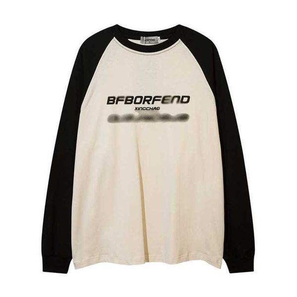 

20% off small group letter printed loose round neck long sleeved t-shirt for men's ins trendy hip-hop versatile casual bottom top, White;black