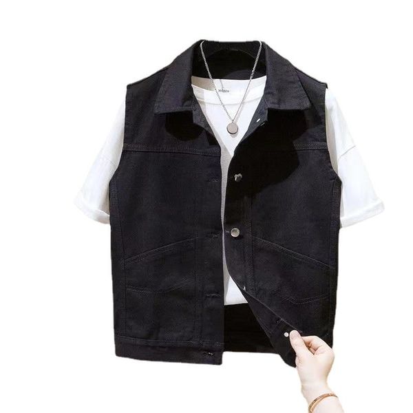 

leather black lapel short vest plus size5xlhigh street cardigan waistcoat female casual denim sleeveless jacket women tank women