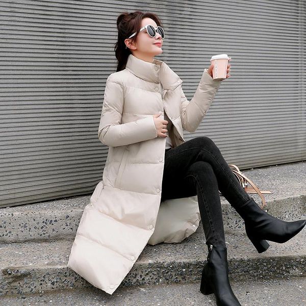 

leather white duck down winter jacket women winter lengthen thick 2021 new coat female plus size warm down parka for women, Black
