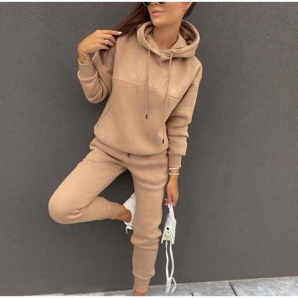 

pants women hoodies two piece set hooded sweatshirts pencil jogger sweatpants suit 2022 fashion matching tracksuit female clothing, White
