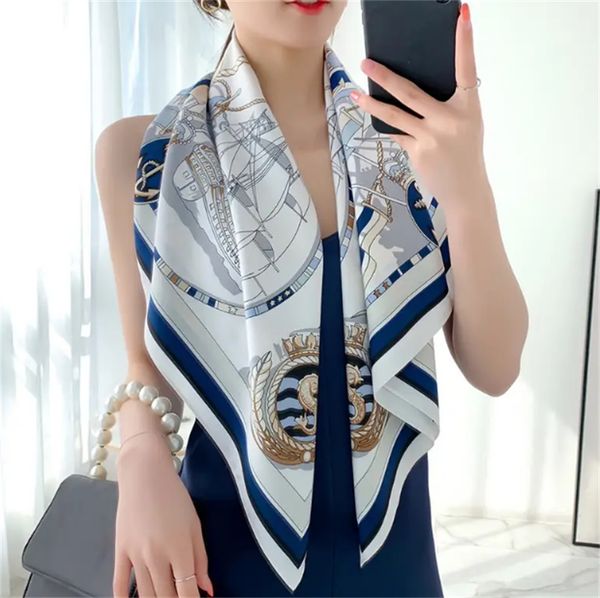 

women's accessory scarf, twill imitation silk breathable square scarf, Blue;gray