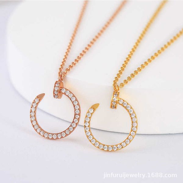 

kajia classic nail collarbone chain popular light luxury jewelry inlaid with diamond plated 18k rose gold necklace women's ins trend, Silver