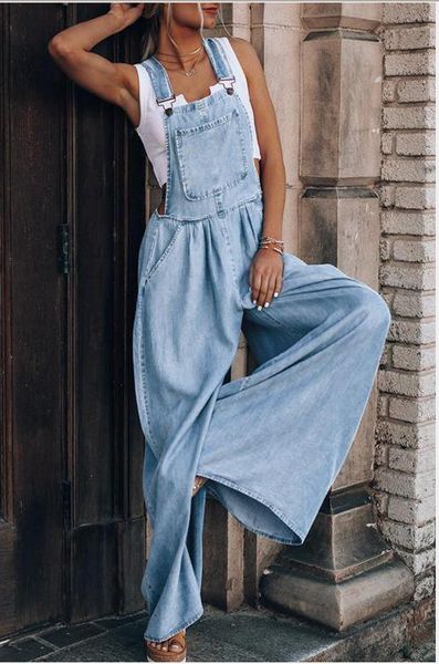 

women's jeans 2023 2xl denim overalls for women vintage boho wide leg jumpsuit casual baggy loose oversize cotton summer jumpsuits 2304, Blue