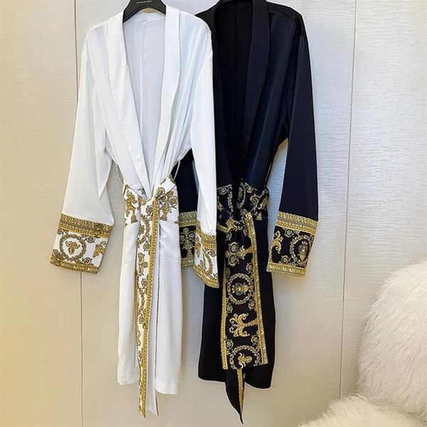 

new light black gold printing trend robe wearing windbreaker palace fashion home long men women jacket trench coat white2371