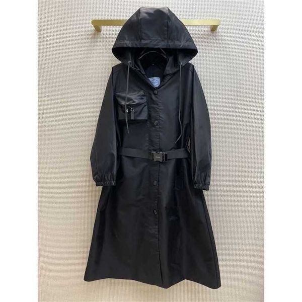 

22% off family spring and autumn new classic nylon large pocket hooded long personalized versatile windbreaker coat, Black